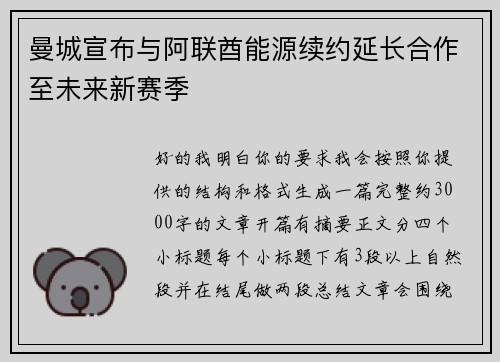 曼城宣布与阿联酋能源续约延长合作至未来新赛季